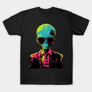 Funny UFO Alien Gifts Men Women Kids Funny Sunglasses Alien T-Shirt